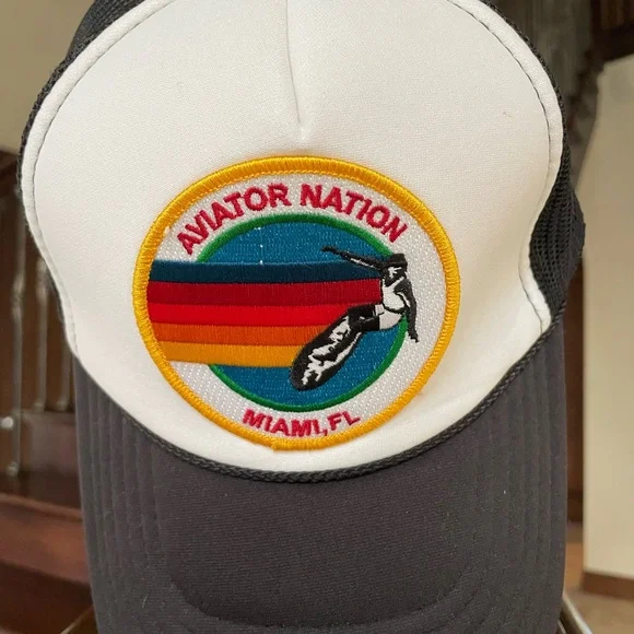 Aviator Nation Black and White Cap with Rainbow Logo - Picture 2 of 2
